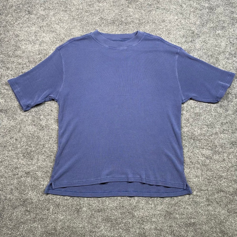 Jhane Barnes Mens XL Blue 100% Silk Waffle Knit Short Sleeve Shirt Crew Neck